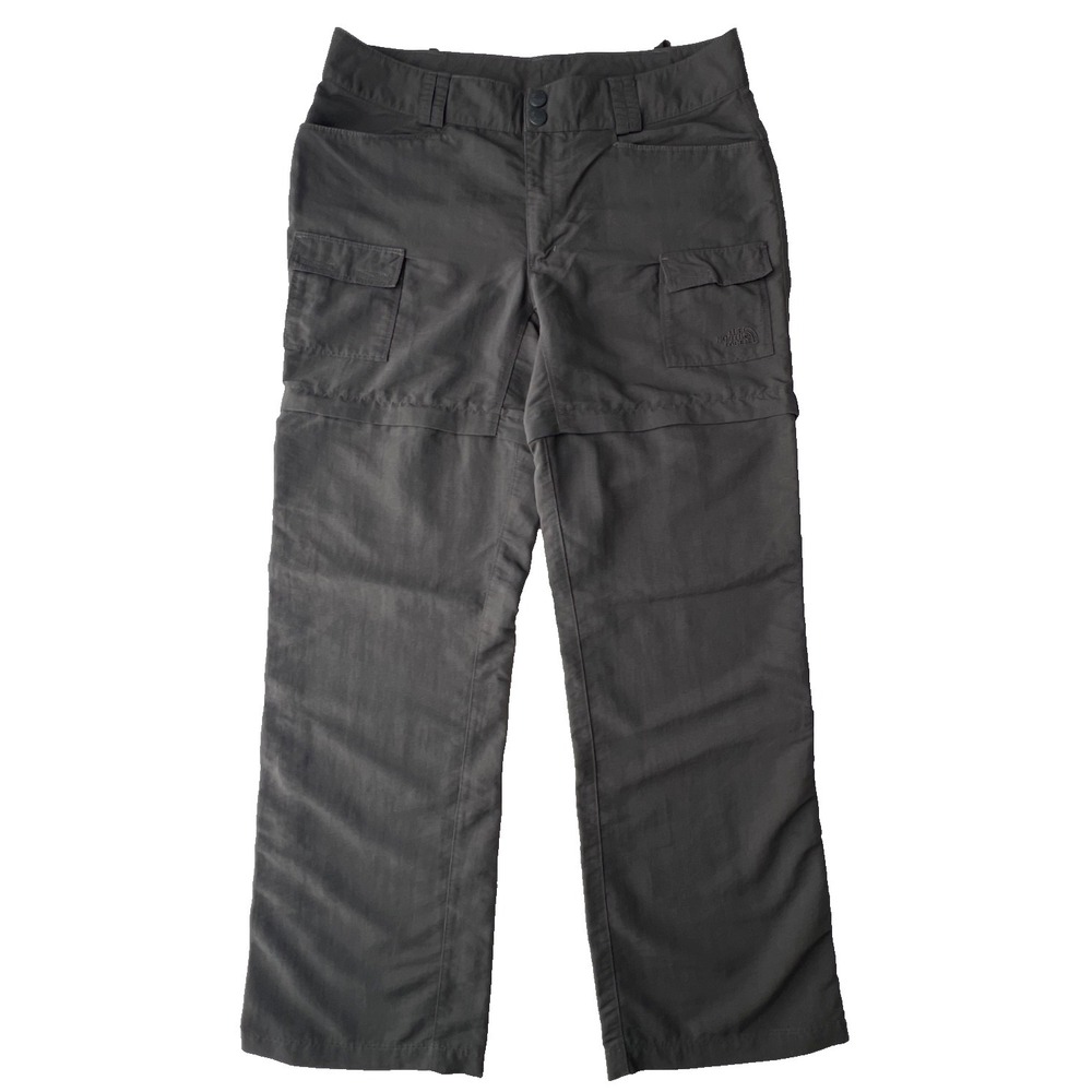 The North Face Womens 12 Convertible Pants Shorts Gray Cargo Hiking Zip Off
